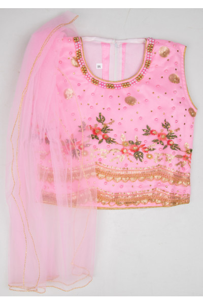 All Over Embroidery And Sequin Work Design Pink Kids Dress (KR1276)